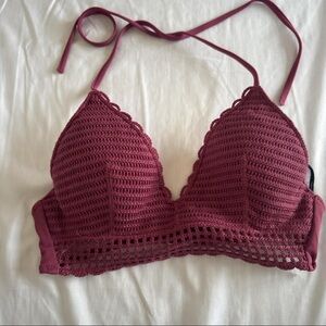 Shade & Shore Crochet Halter Bralette in Wine